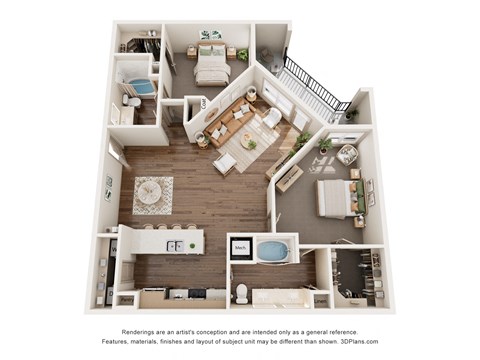 Floor plan for 2 beds, 2 baths, 1362 sqft